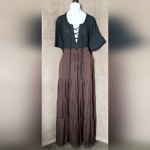 NWT brown tiered maxi skirt